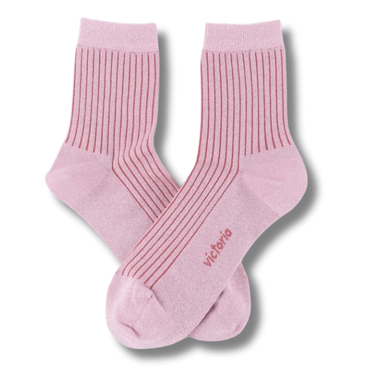 ladies pink ribbed socks with victoria logo