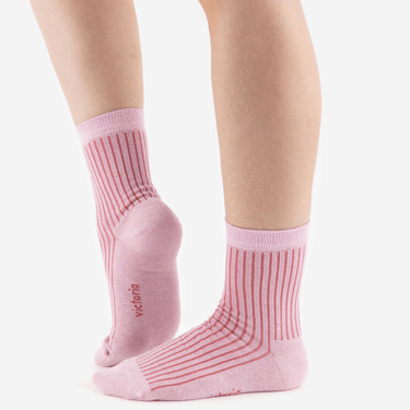 Victoria Lurex Ribbed Socks - Pink