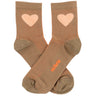 Pair of brown socks with pink hearts on a white background