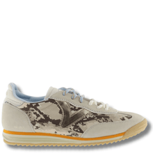 ladies cream sneakers with python pattern and double laces