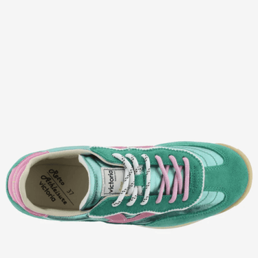 victoria green and pink ladies sneakers with double laces