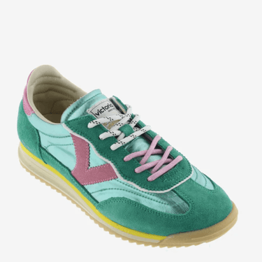 victoria green and pink ladies sneakers with double laces