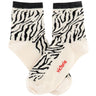 Pair of socks with zebra pattern and 'Victoria' branding on a white background