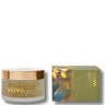 VOYA Amazing Sugar Scrub jar with a metallic rose gold lid next to its olive green and gold illustrated packaging box, set against a plain white background.