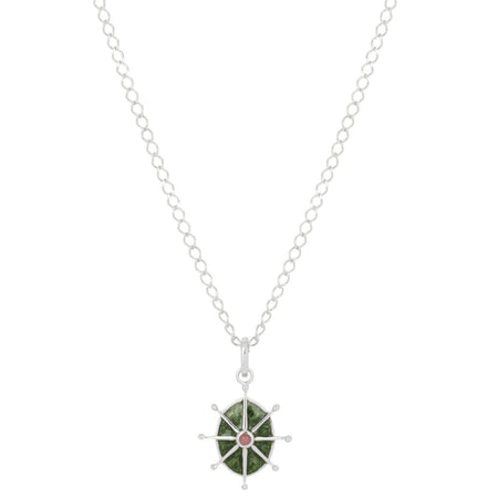 Vurchoo 8 Point Star Silver & Green Necklace