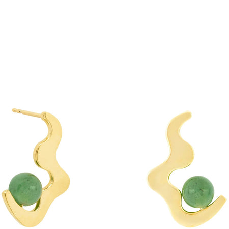 Vurchoo Gold Aventurine Wave Drop Stud Earrings