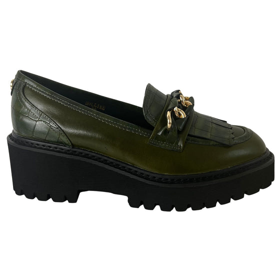 Moda In Pelle Holliee Green Leather Chunky Loafers