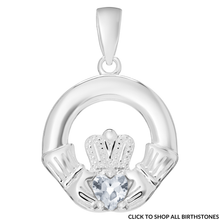 Sterling Silver Claddagh Birthstone Pendant & Chain Necklace Set