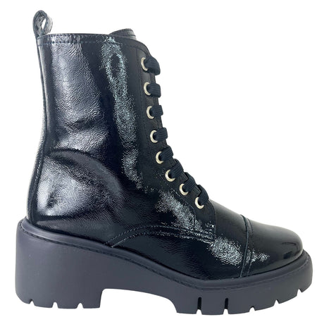 Unisa Juliet Navy Patent Leather Lace Up Boots