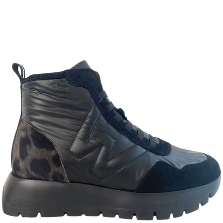 Wonders Black & Charcoal Leather Sneaker Boots