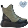 Wonders Black & Green Leather Front Zip Sneaker Boots