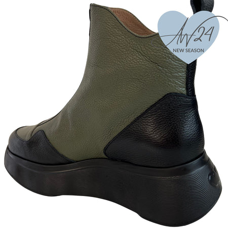 Wonders Black & Green Leather Front Zip Sneaker Boots