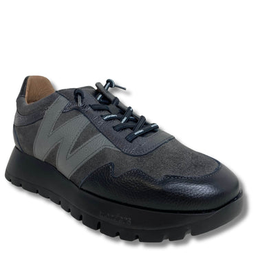 Gray sneaker with black sole on a white background