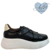 Wonders Black Leather Velcro Fastening Sneakers