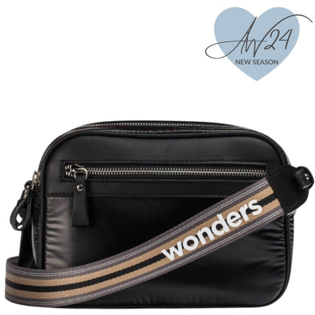 Wonders Black Nylon Crossbody Bag with Multi Stripe Strap