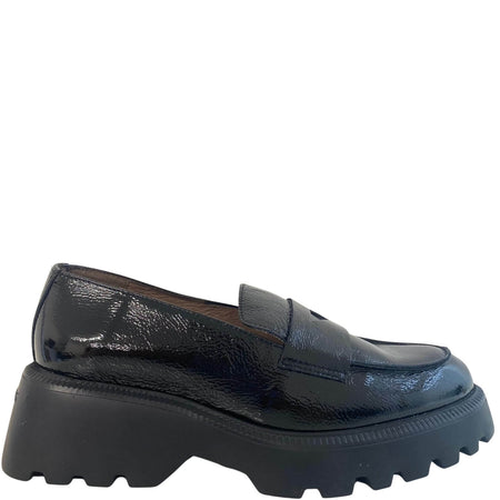 Wonders Black Patent Leather Chunky Loafers
