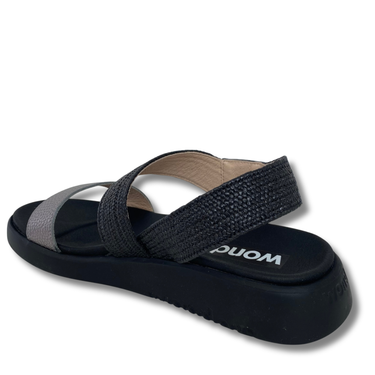 Wonders Black Raffia Strap Sandals