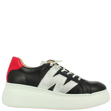 Wonders Black & Red Leather Brand Lace Sneakers