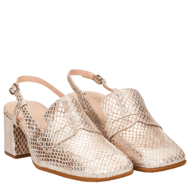 Wonders Champagne Square Toe Sling Back Heeled Loafers