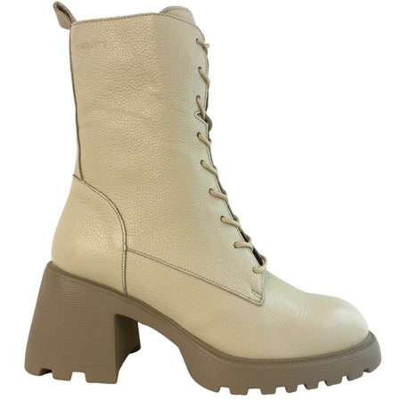 Wonders Cream Leather Lace Up Heeled Boots