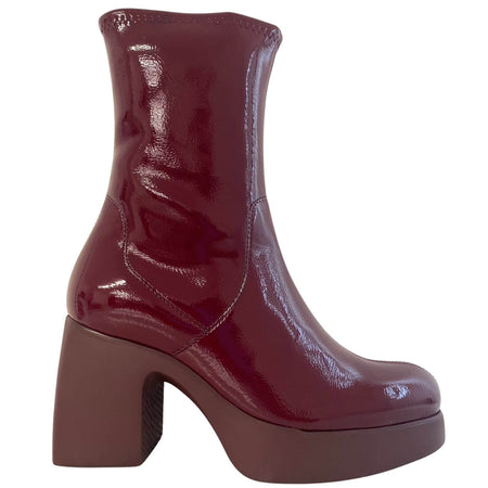 Wonders Dark Red High Patent Chunky Boots