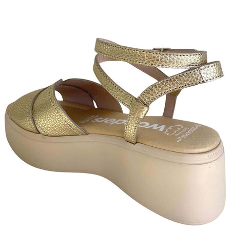 Wonders Gold Ankle Leather Strap Elevated Sole Sandals