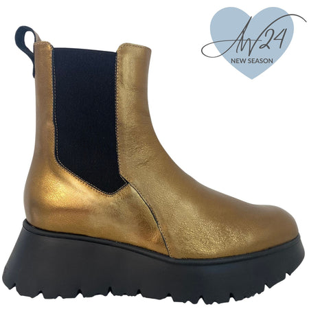 Wonders Gold Leather Elevated Sole Boots