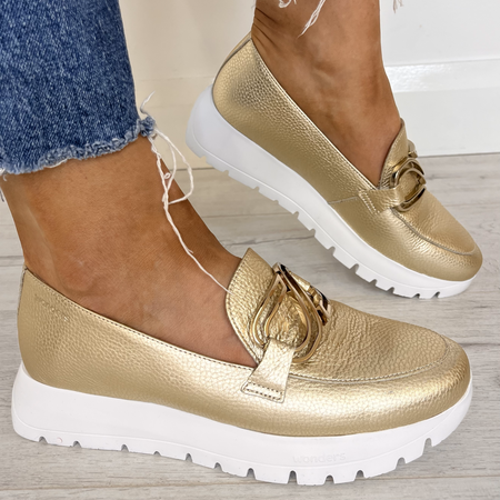 Wonders Gold Leather Slip On Shoes