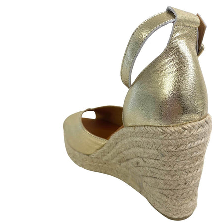Wonders Gold Leather Wedge Sandals