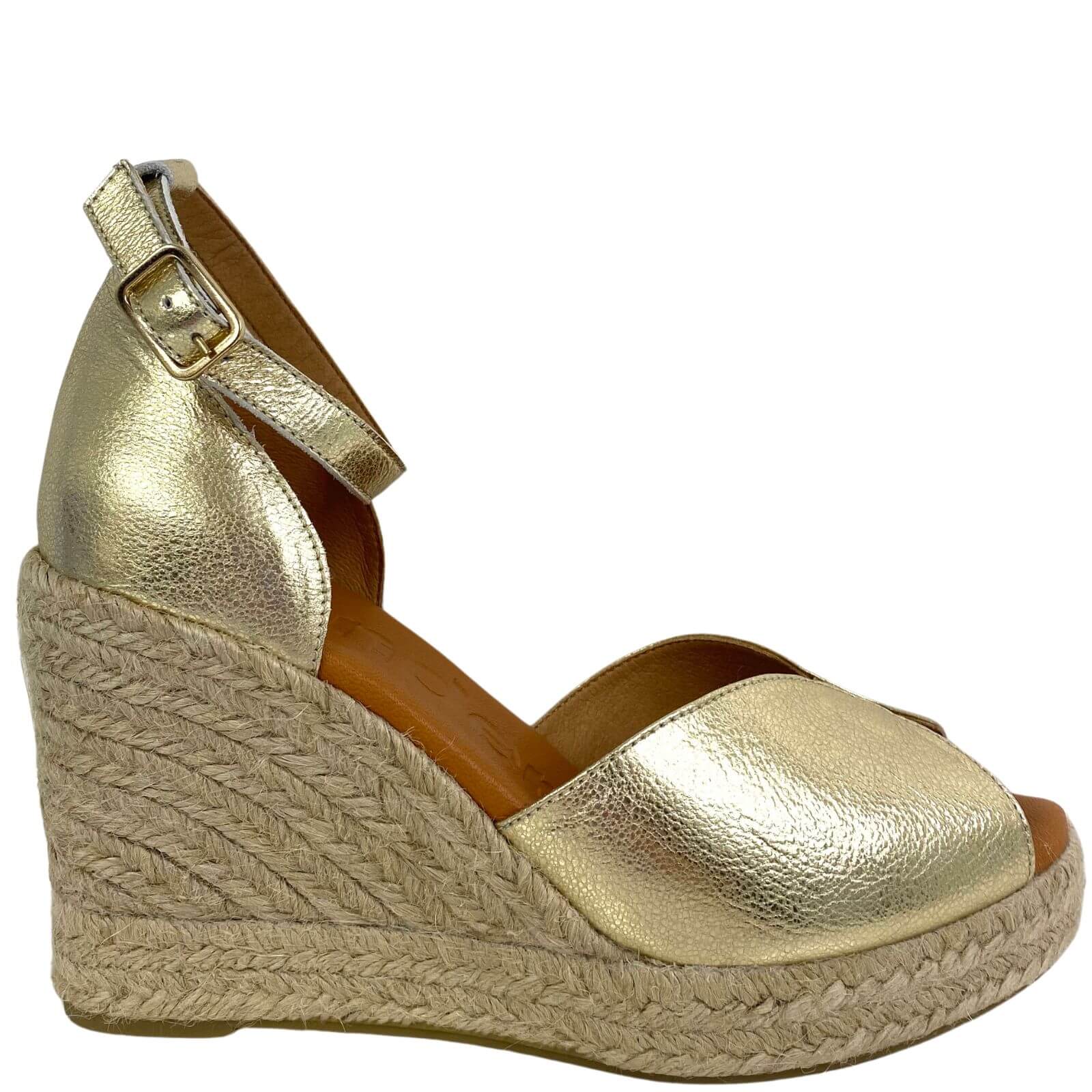 Wonders Gold Leather Wedge Sandals