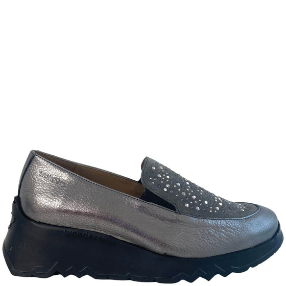 Wonders Grey Patent Leather Sparkly Slip On Shoes