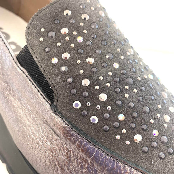 Wonders Grey Patent Leather Sparkly Slip On Shoes