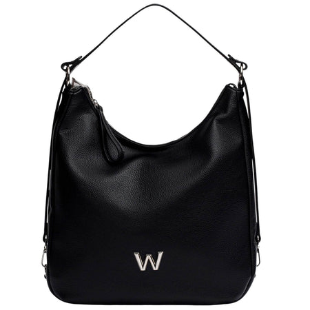 Wonders Large Black Leather Shoulder Hobo Bag