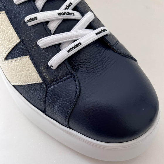 Wonders Navy Leather White Modern Sole Brand Lace Sneakers