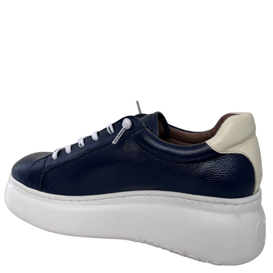 Wonders Navy Leather White Modern Sole Brand Lace Sneakers