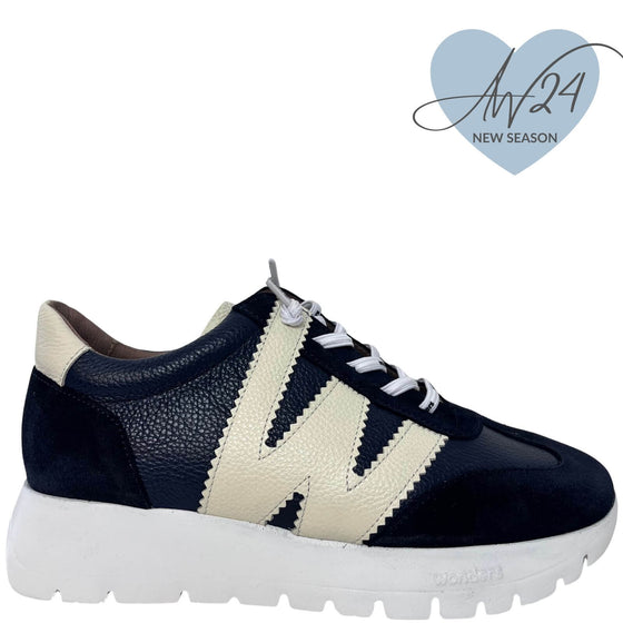 Wonders Navy & Off White Suede Leather Sneakers