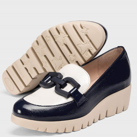 Wonders Navy & Off White Wedged Sole Shoes