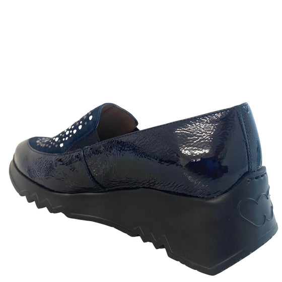 Wonders Navy Patent Leather Sparkly Slip On Shoes