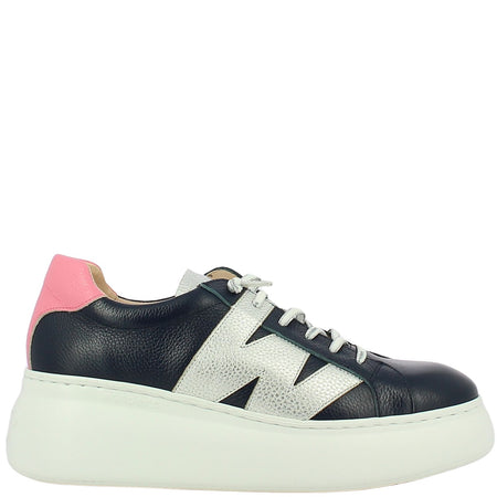 Wonders Navy & Pink Leather Brand Lace Sneakers