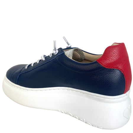 Wonders Navy, Silver & Red Leather Brand Lace Sneakers