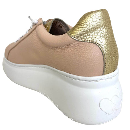 Wonders Nude & Gold Leather Brand Lace Sneakers