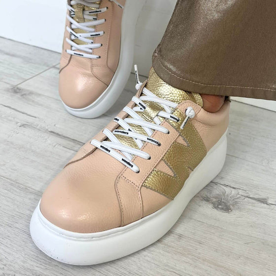 wonders-nude-gold-leather-brand-lace-sneakers