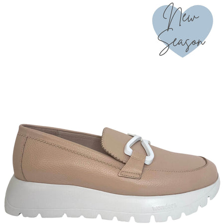 Wonders Nude & White Slip On Wedge Shoes