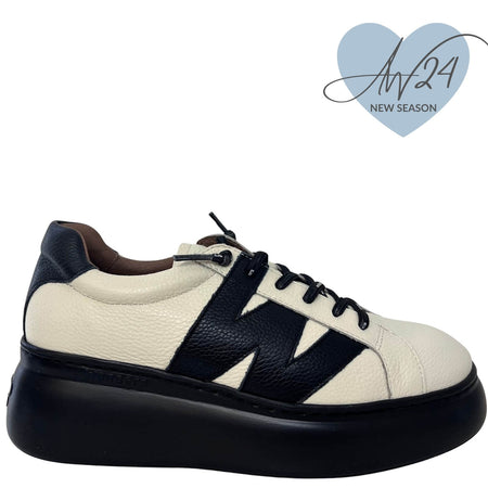 Wonders Off White Leather Black Modern Sole Brand Lace Sneakers