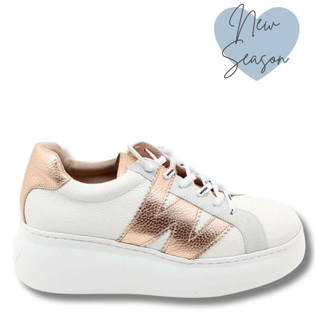 Wonders Off White & Rose Gold Leather Brand Lace Sneakers