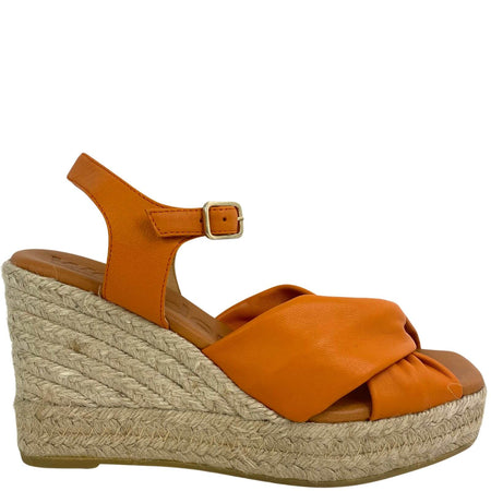 Wonders Orange Leather Wedge Sandals