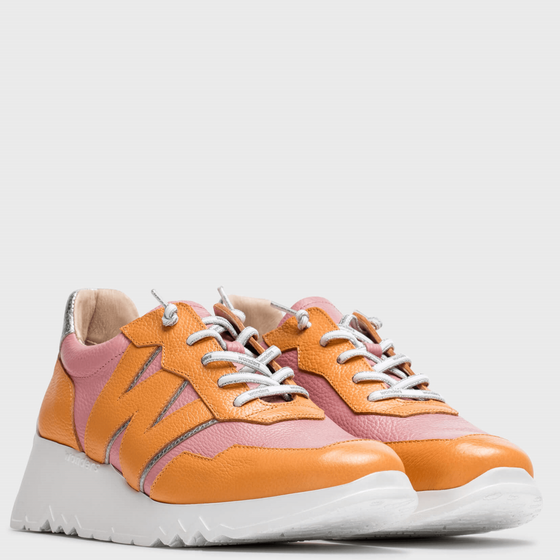 Wonders Orange & Pink Leather Raised Sole Sneakers
