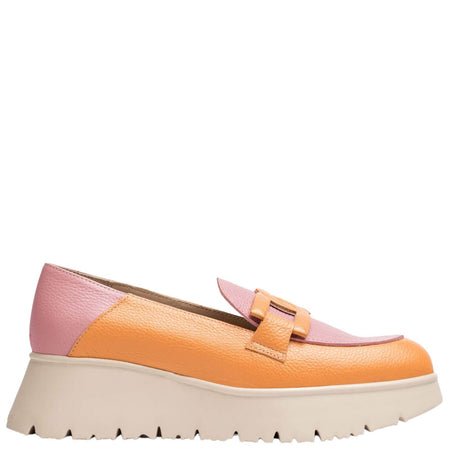 Wonders Orange & Pink Leather Slip On Wedge Shoes