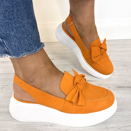 Wonders Orange Suede Sling Back Shoes