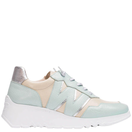 Wonders Powder Blue & Putty Leather Raised Sole Sneakers